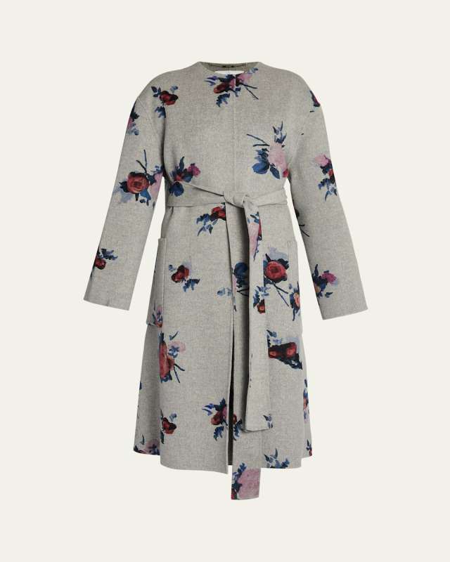 Flower Wool Belted Oversized Coat